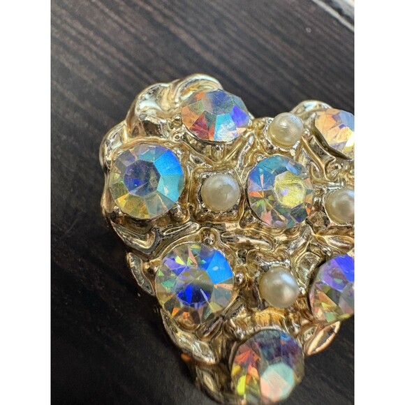 Lovely Crystal Vintage Gold Tone Heart Brooch Pin ~1” - Picture 3 of 7